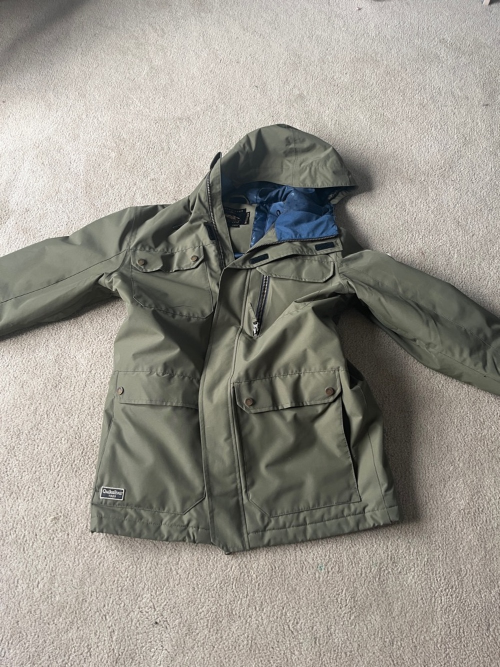 Quiksilver Men’s Olive & Blue Hooded Rain Jacket
